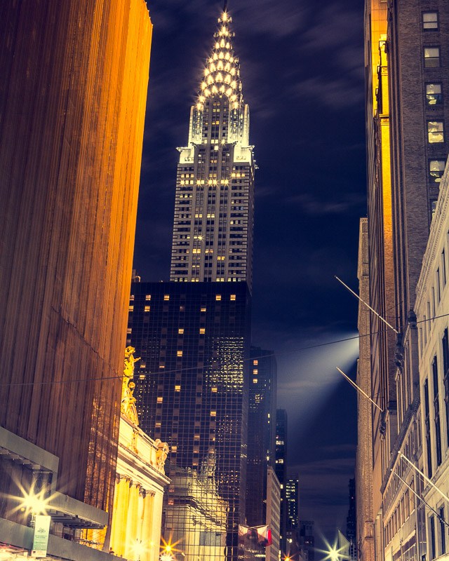 A fine art print of The Chrysler Building at night