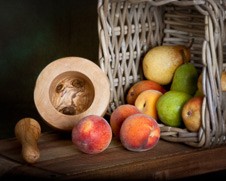 Still life wall art of peaches, apples and pears